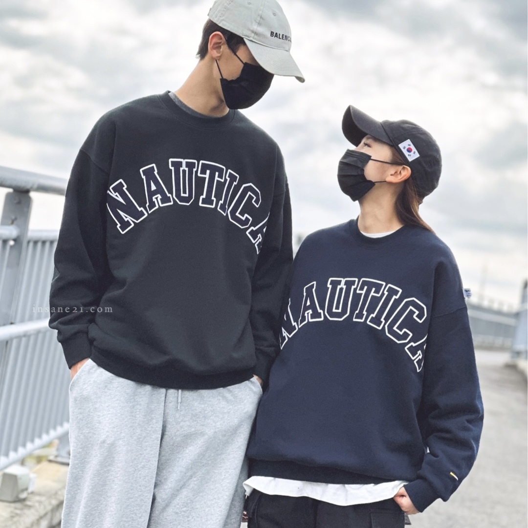 NAUTICA 長谷川昭雄 字體 落肩 重磅大學踢 情侶衣 日本限定 JAPAN