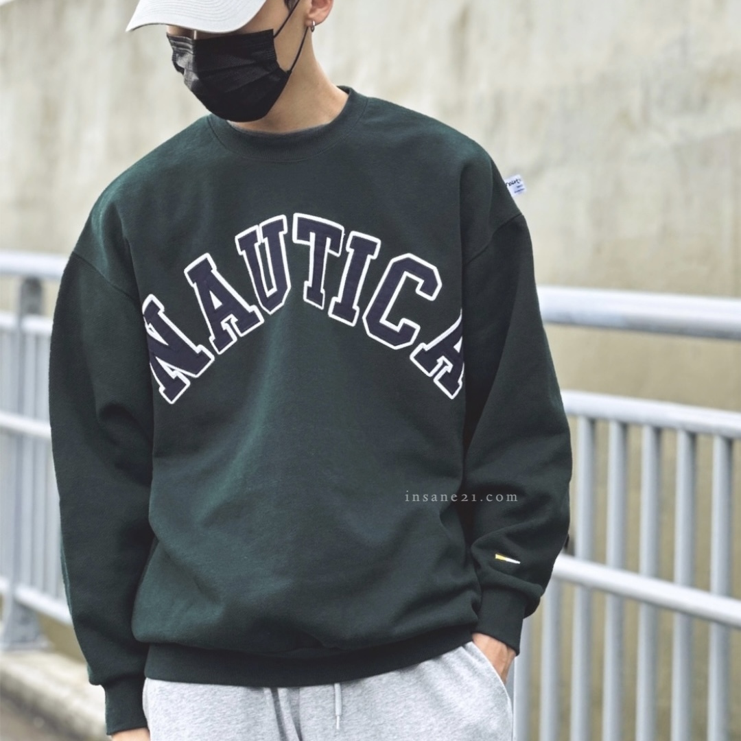 NAUTICA 長谷川昭雄 字體 落肩 重磅大學踢 情侶衣 日本限定 JAPAN