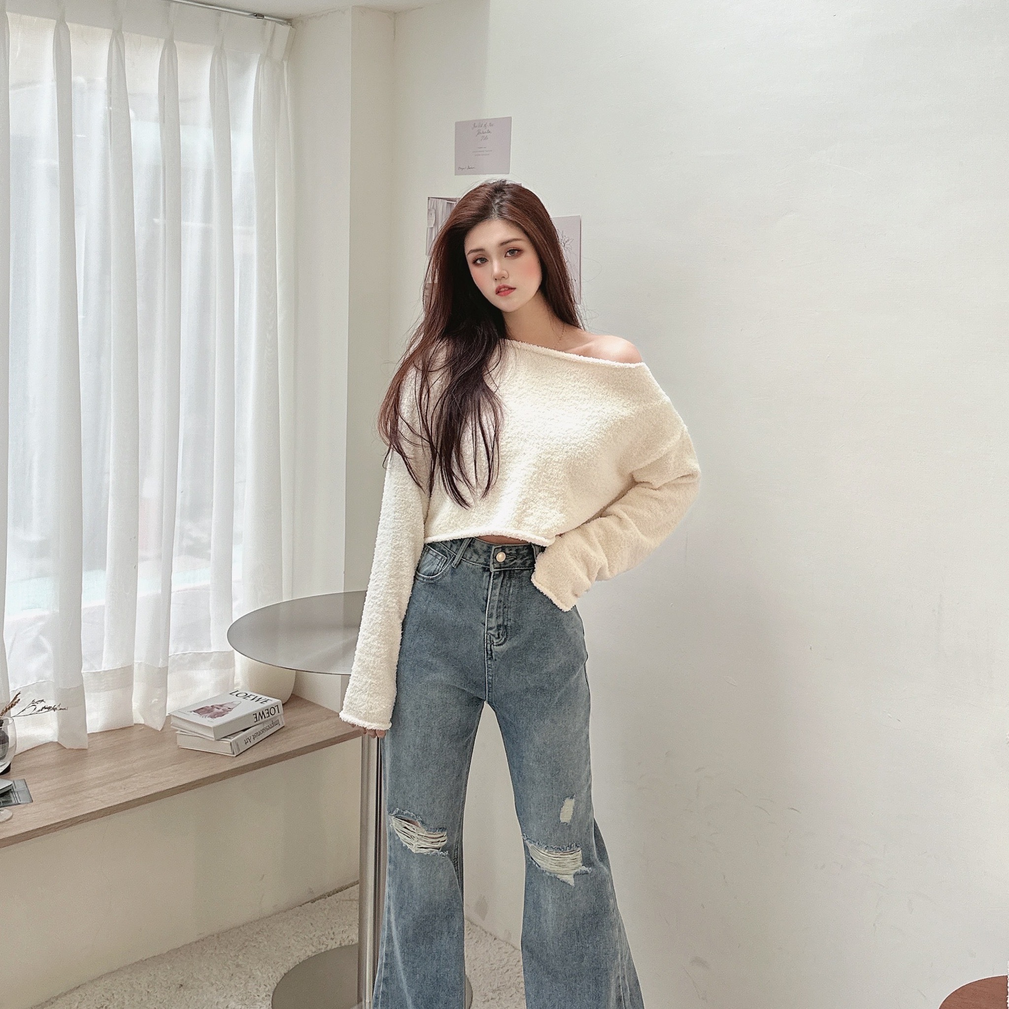 QQ棉花糖捲邊毛衣/四色