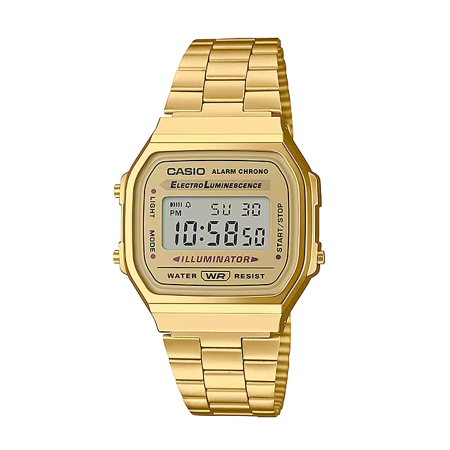 Casio A168WG-9W 金色方形復古跳字錶