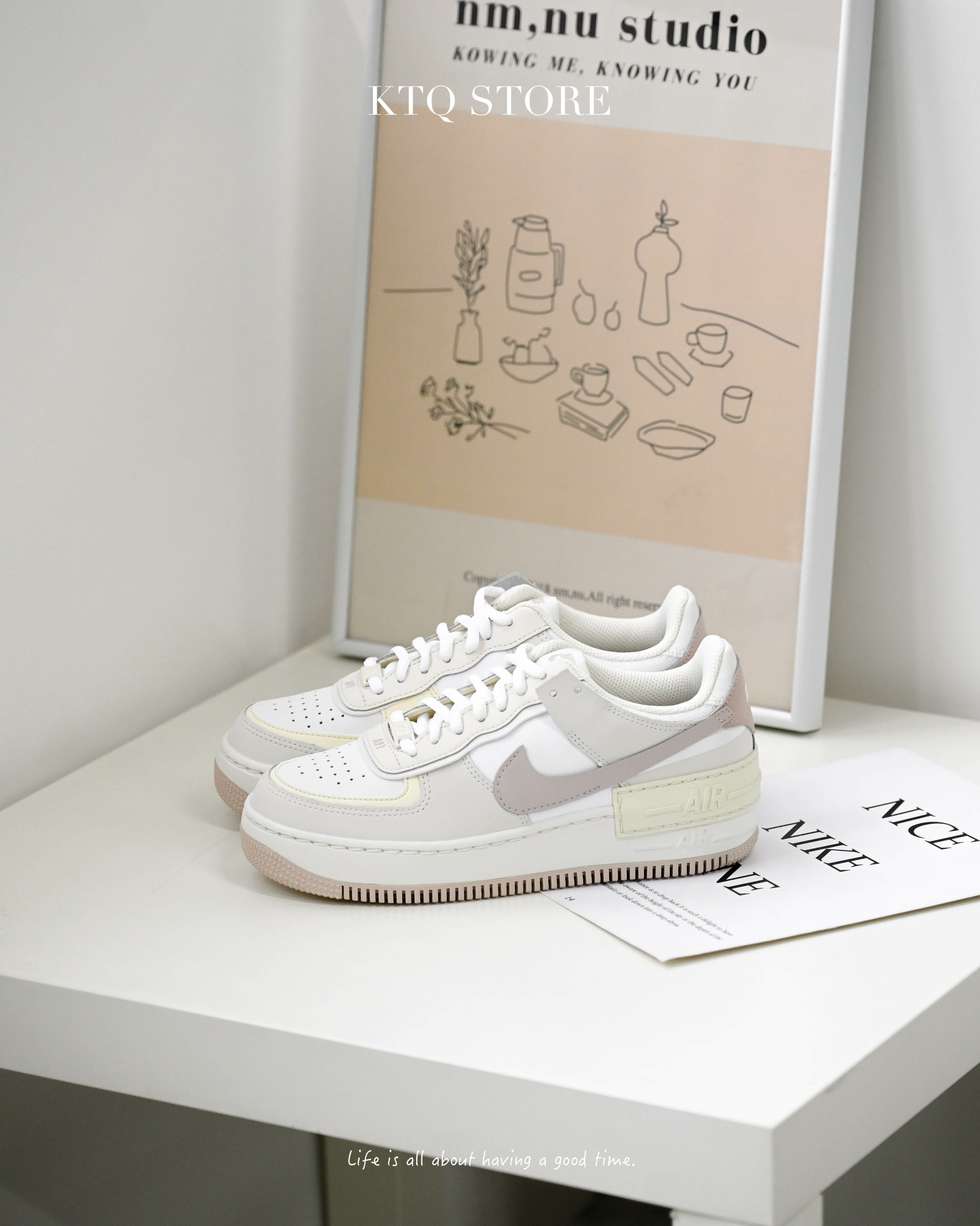 KTQ STORE ‧ Nike Air Force 1 Shadow ''White Fossil Stone'' 杏奶裸 拼接解構 FN3444-121