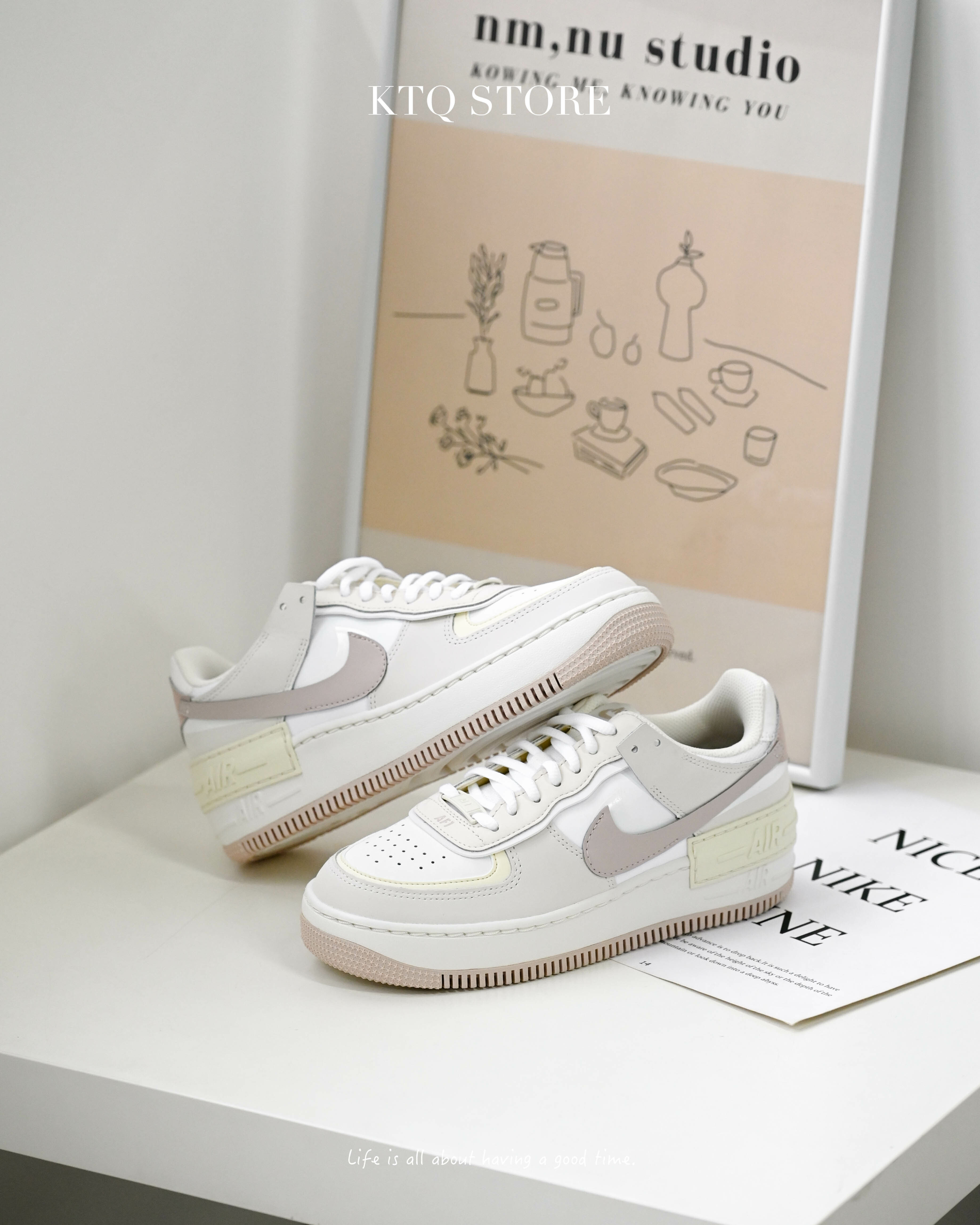 KTQ STORE ‧ Nike Air Force 1 Shadow ''White Fossil Stone'' 杏奶裸 拼接解構 FN3444-121