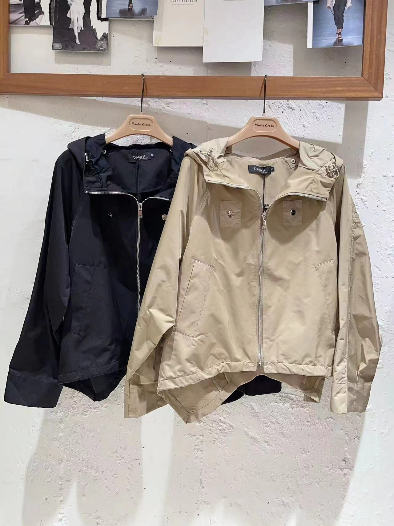 Dalla 新款不規則風褸外套 黑色/杏色 -T