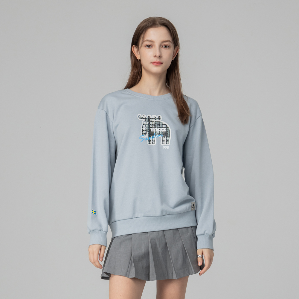 moz瑞典 千鳥紋駝鹿 100%純棉 大學T -寶寶藍(亞洲版) 男女共款