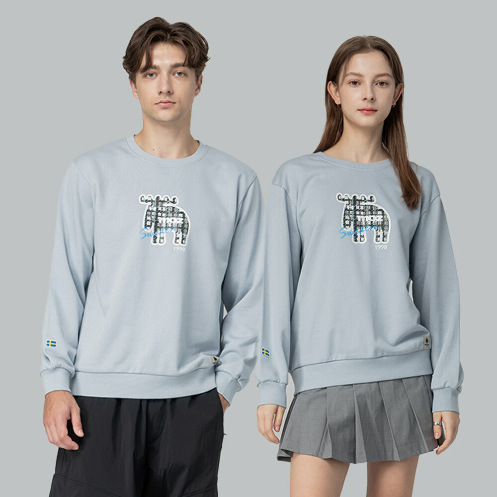 moz瑞典 千鳥紋駝鹿 100%純棉 大學T -寶寶藍(亞洲版) 男女共款