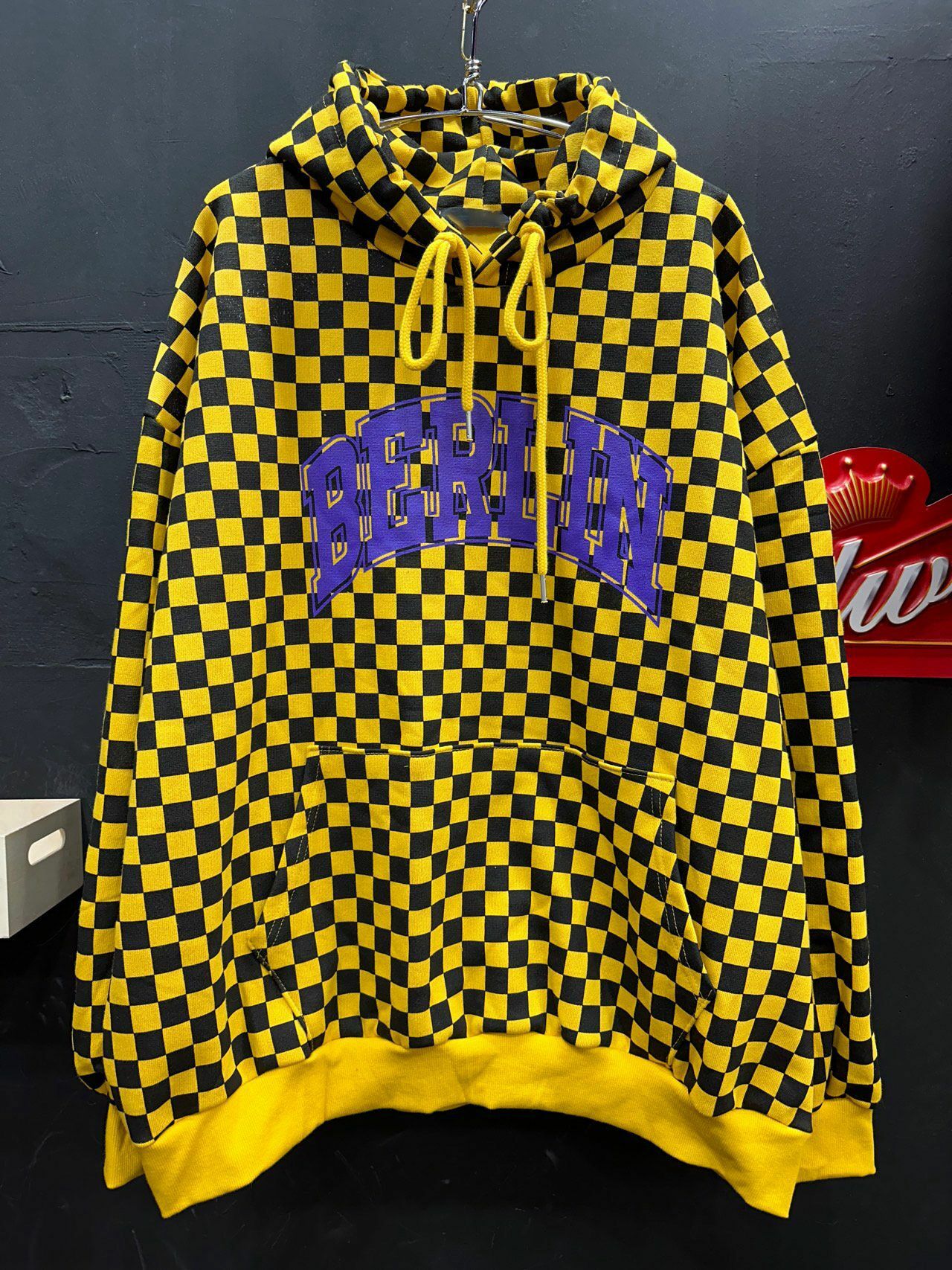 格仔英文字連帽衛衣(薄抓毛底) T5311