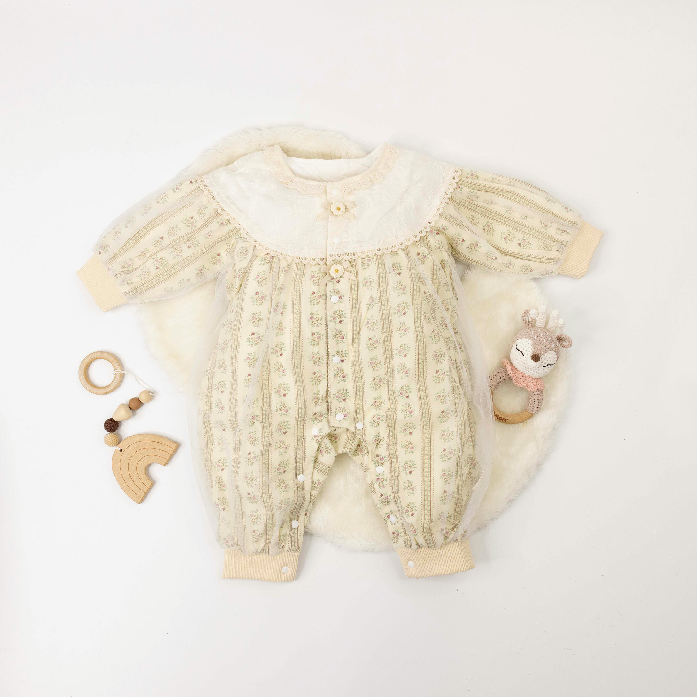 【JG3231】法式浪漫碎花雙層拼紗連身衣