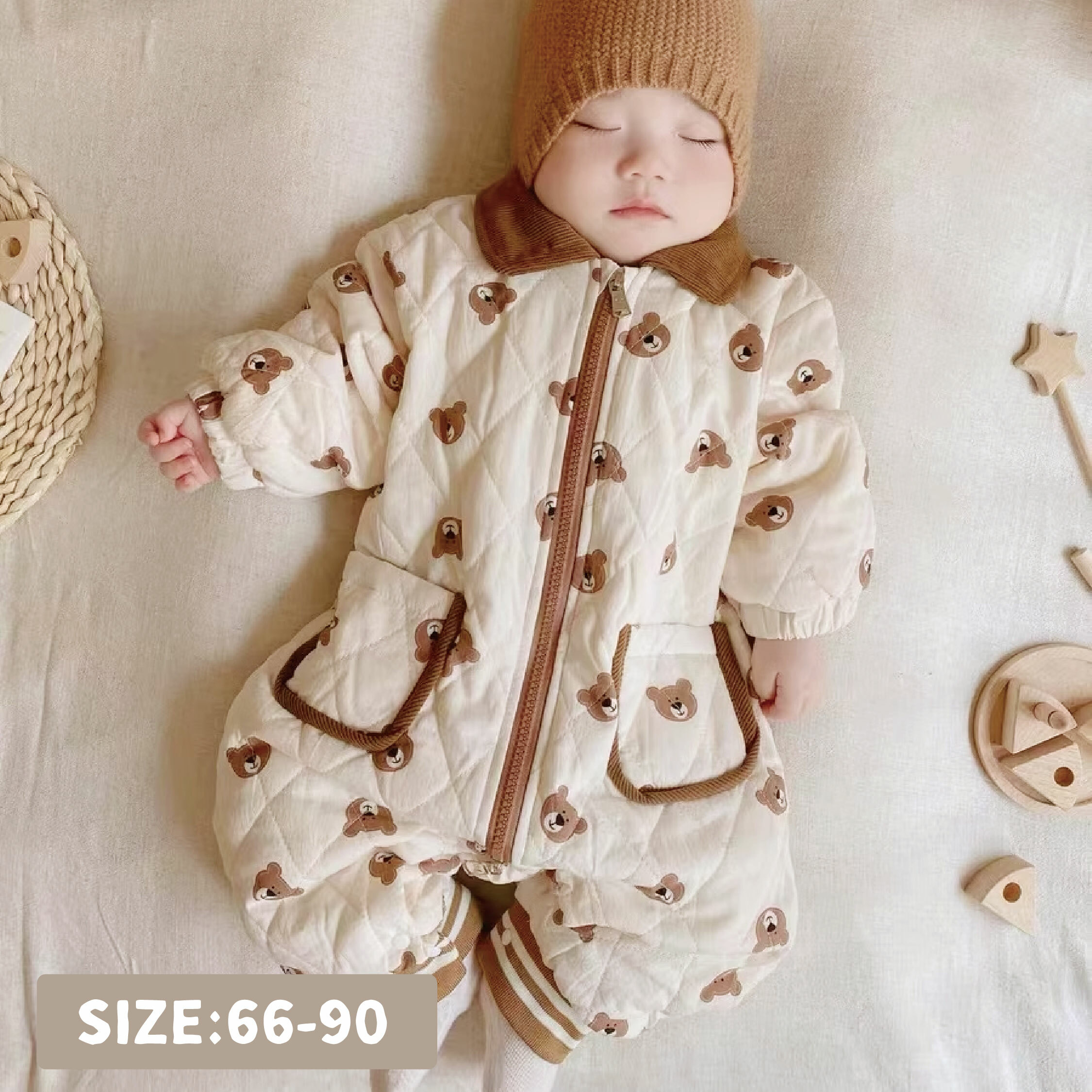 【JG3237】餅乾熊熊質感鋪棉翻領連身衣