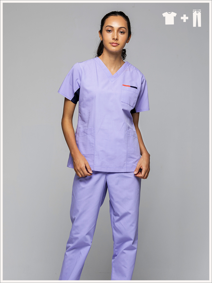 【整套販售】C714-C0 女刷手套裝-C經典布-丁香紫