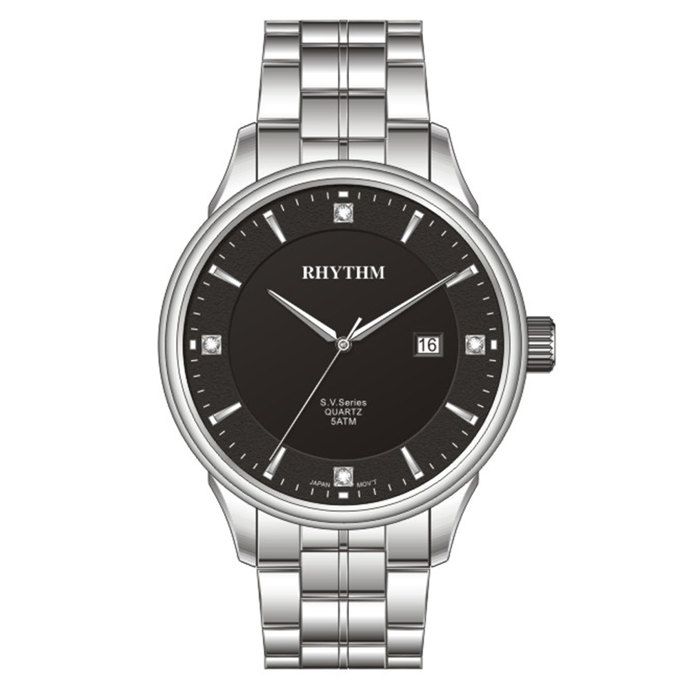 【Rhythm 麗聲】簡約三針帶日期不鏽鋼手錶-GS1608S 小錶徑女款-