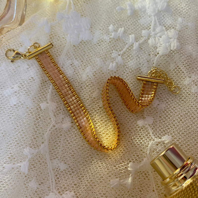 玫瑰金 | 寬帶串珠編織手鍊