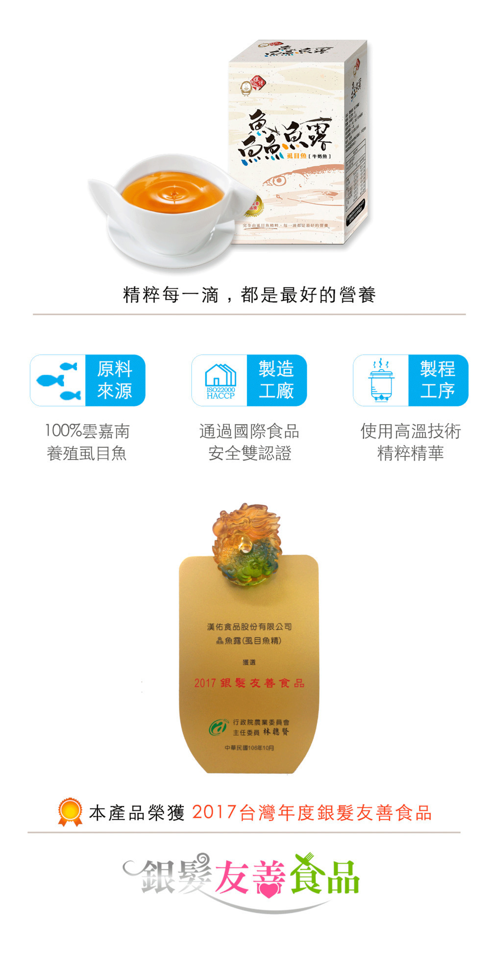 滴魚精的優勢與獲得銀髮友善食品的得獎獎牌