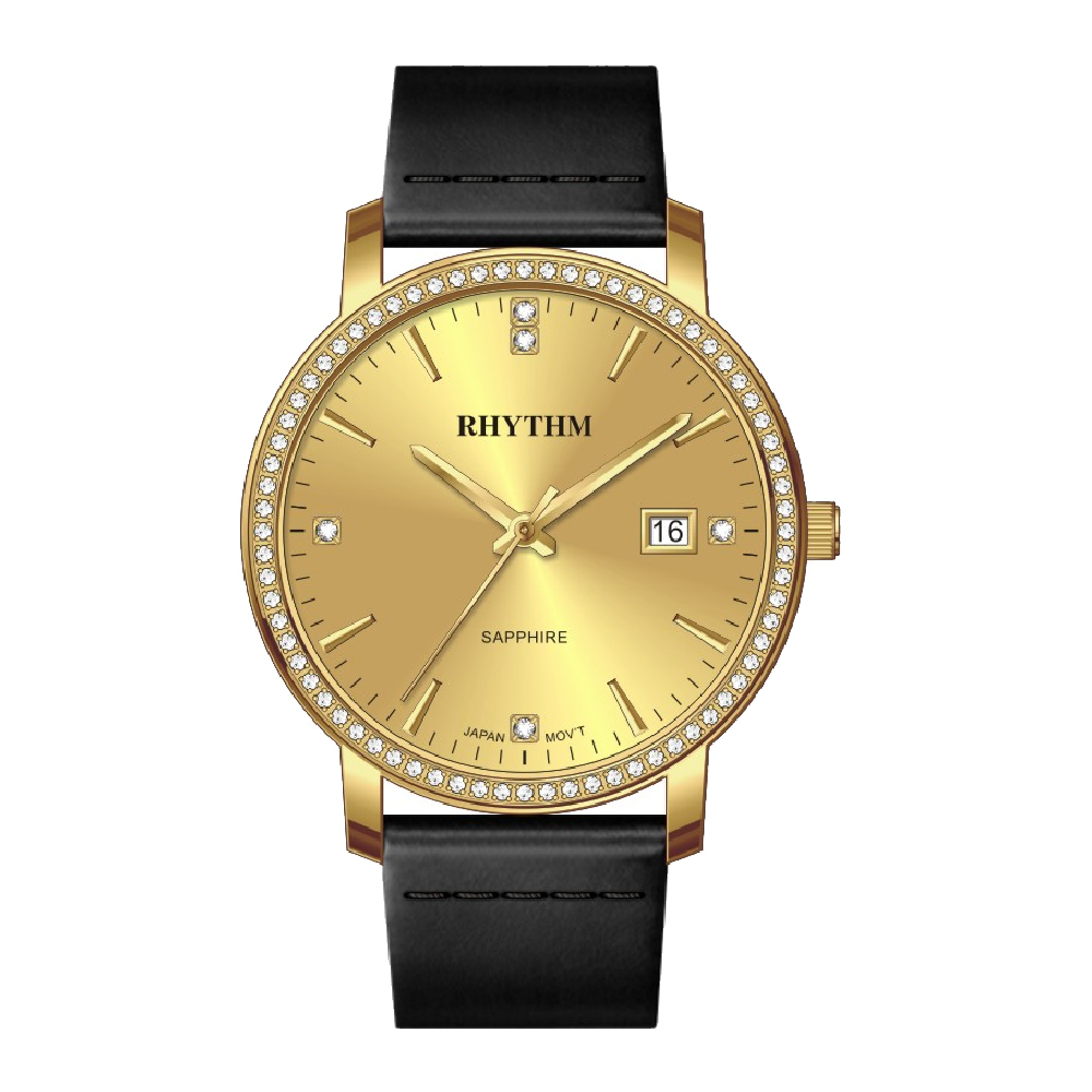 【Rhythm 麗聲】精簡都市風帶日期皮革手錶-PE1605-