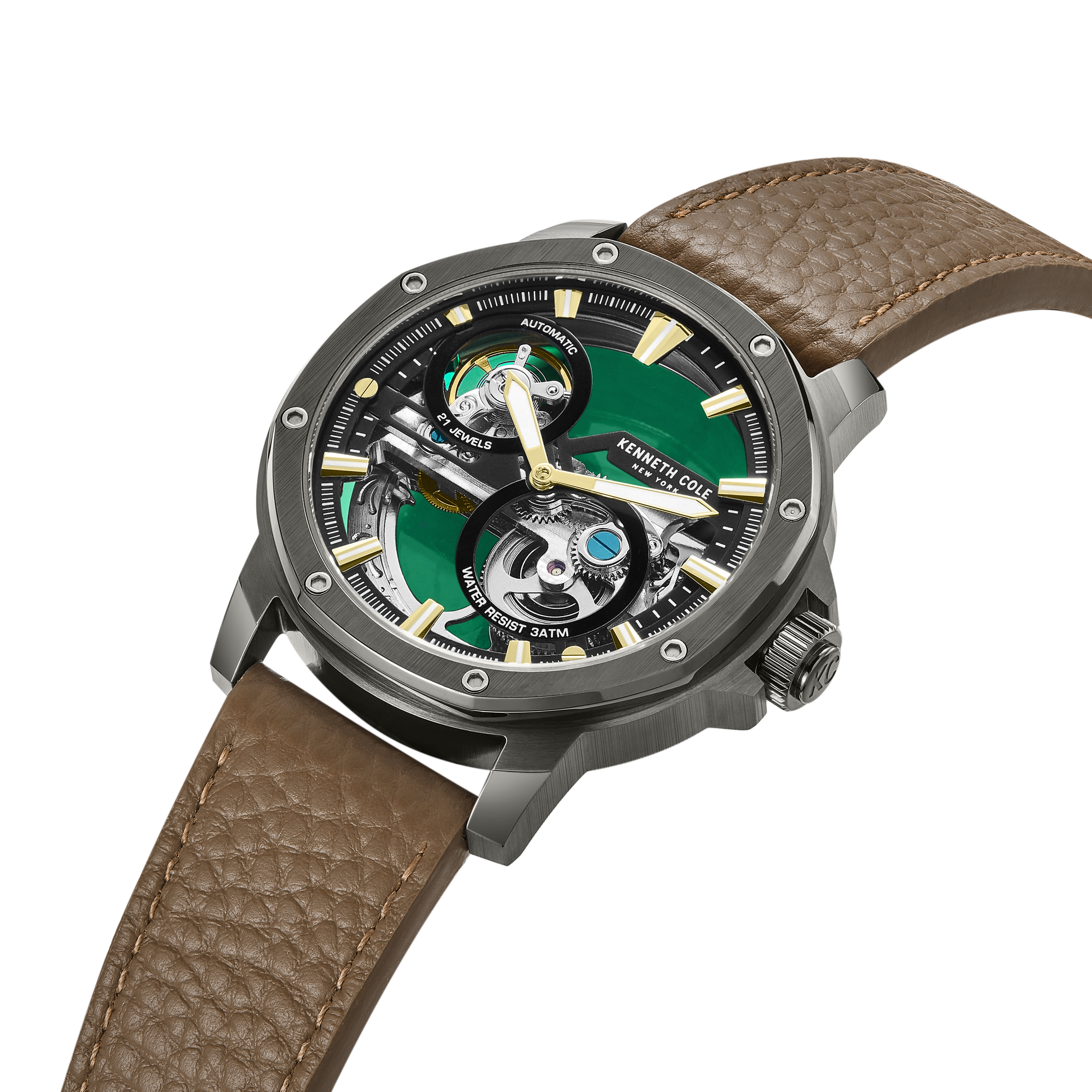 萬年鐘錶 - KENNETH COLE  美國紐約品牌  透視機芯機械皮革男錶  KCWGE0033701 錶徑44MM
