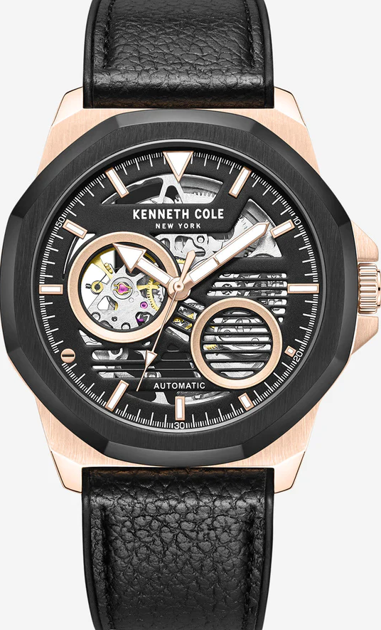 萬年鐘錶 - KENNETH COLE  美國紐約品牌  透視機芯機械皮革男錶  KCWGR0013603  錶徑45MM