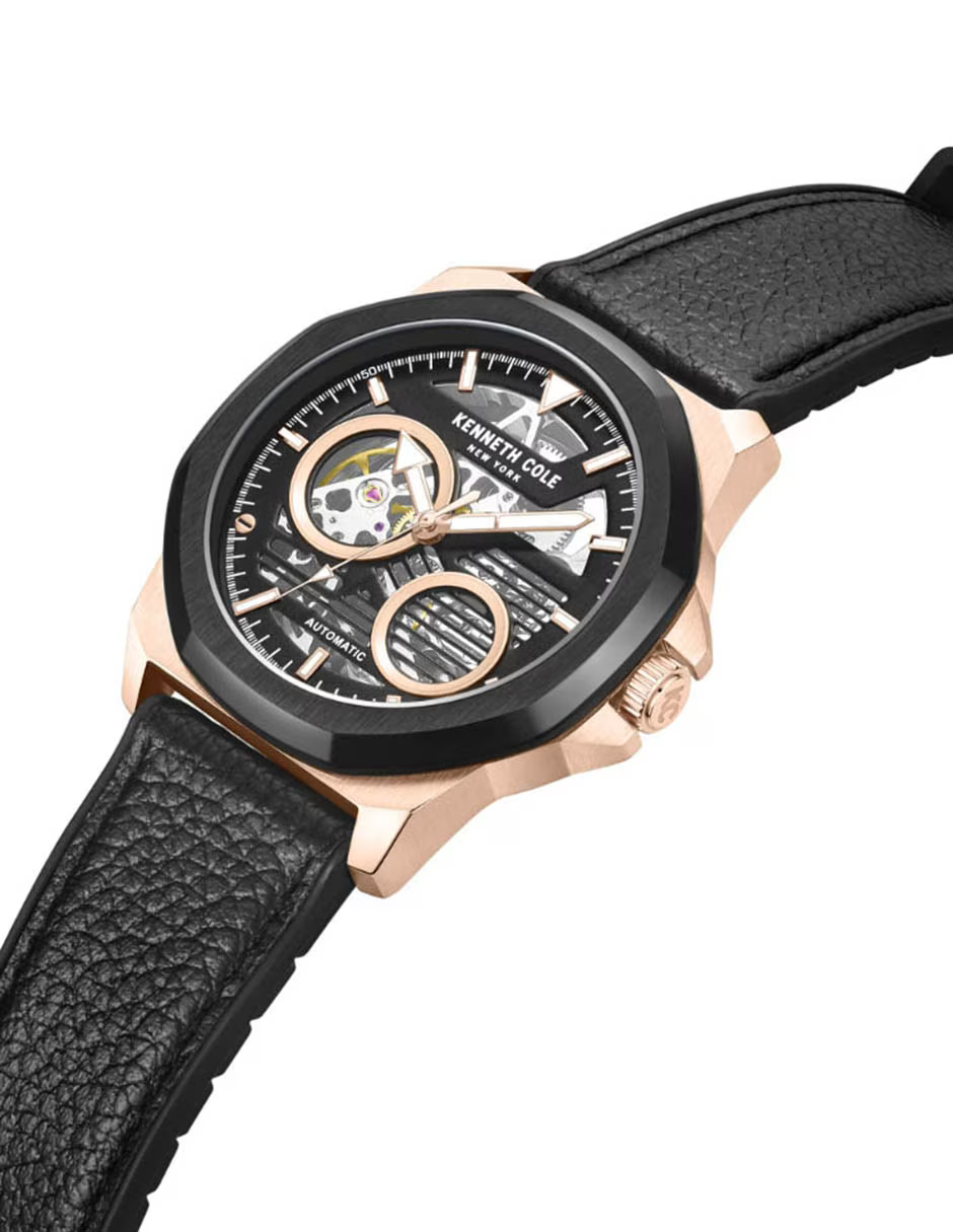 萬年鐘錶 - KENNETH COLE  美國紐約品牌  透視機芯機械皮革男錶  KCWGR0013603  錶徑45MM