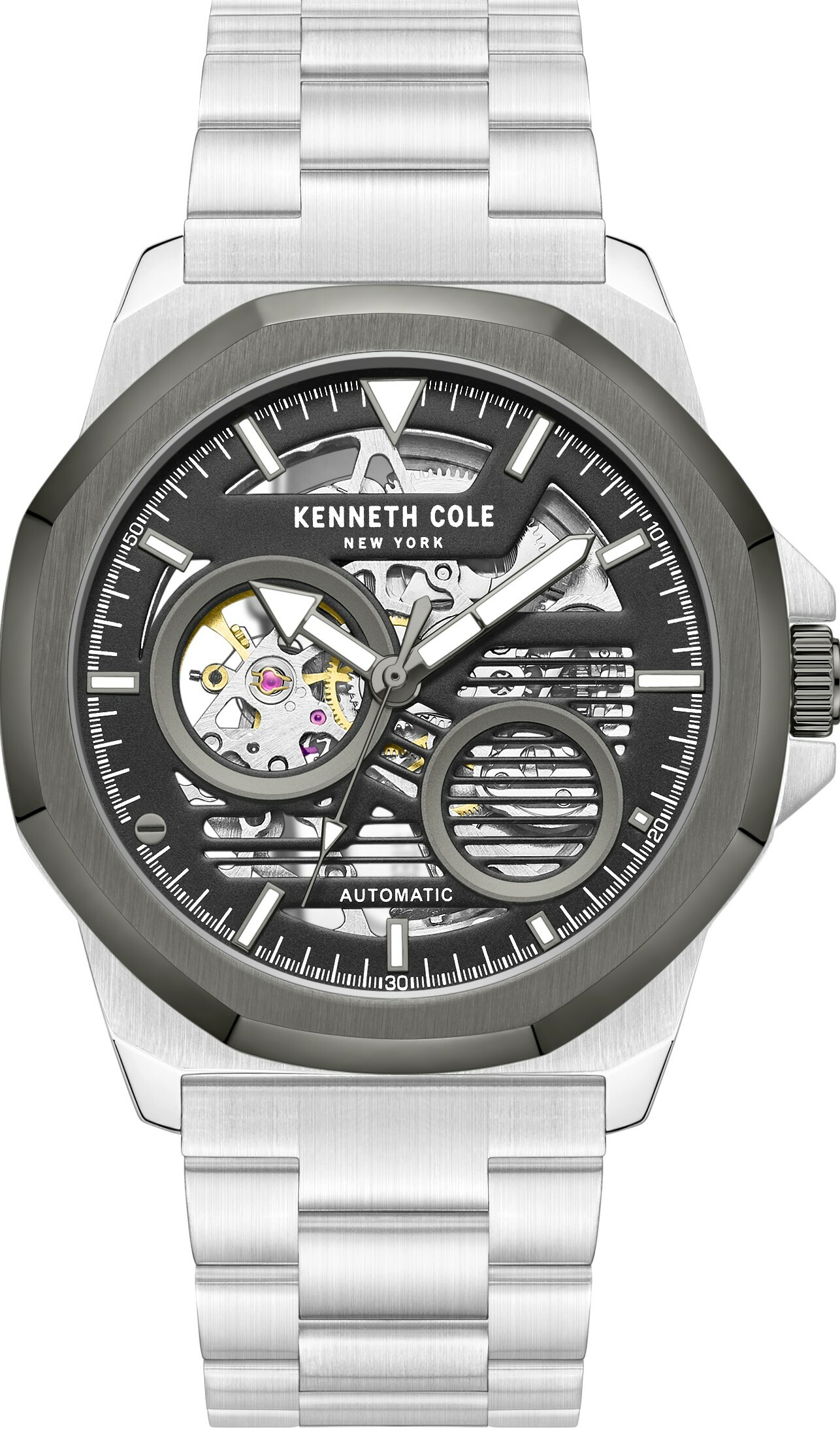 萬年鐘錶 - KENNETH COLE  美國紐約品牌  透視機芯機械不鏽鋼款男錶 KCWGL0013601   錶徑45MM