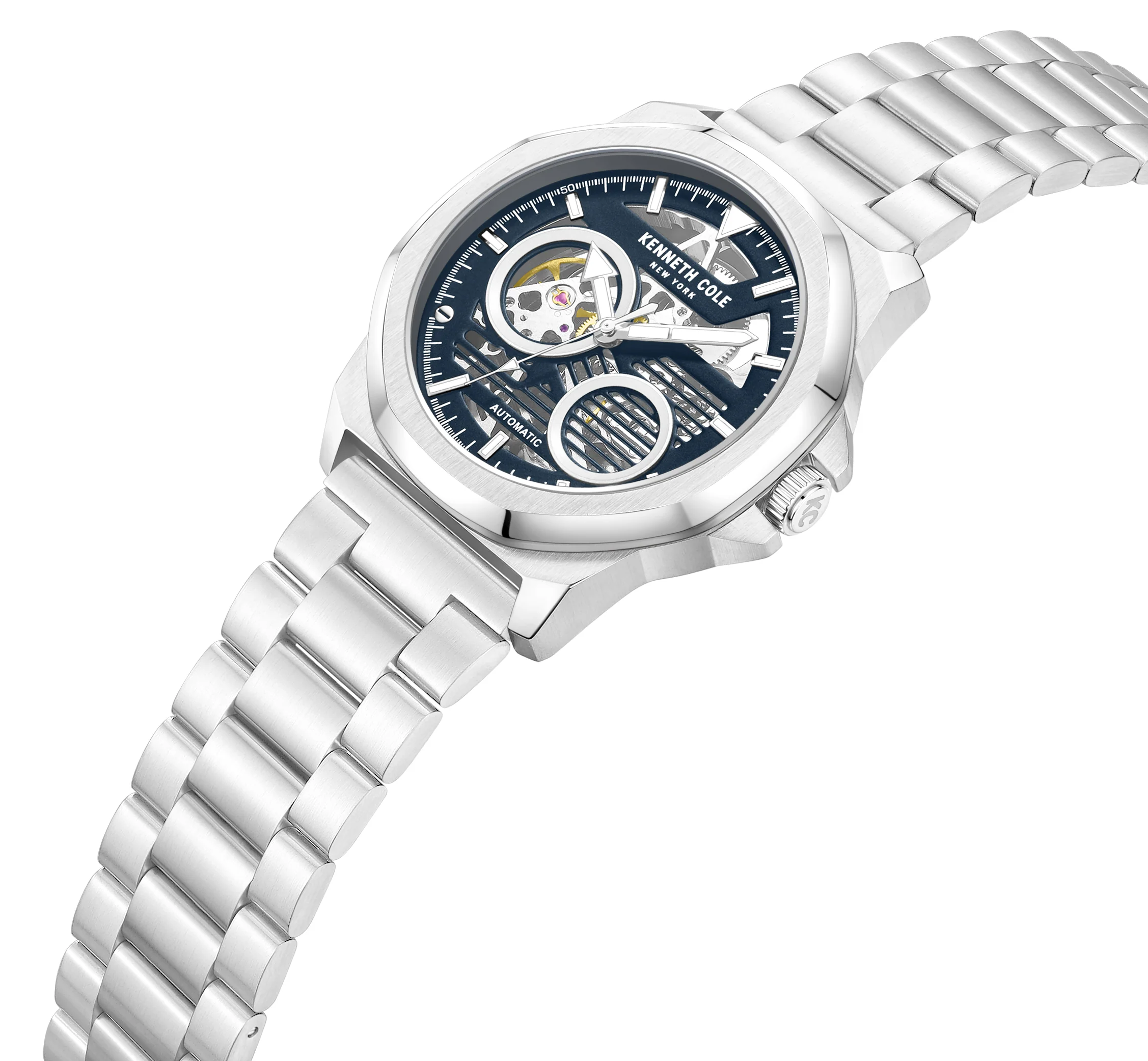 萬年鐘錶 - KENNETH COLE  美國紐約品牌  透視機芯機械不鏽鋼款男錶 KCWGL0013602  錶徑45MM