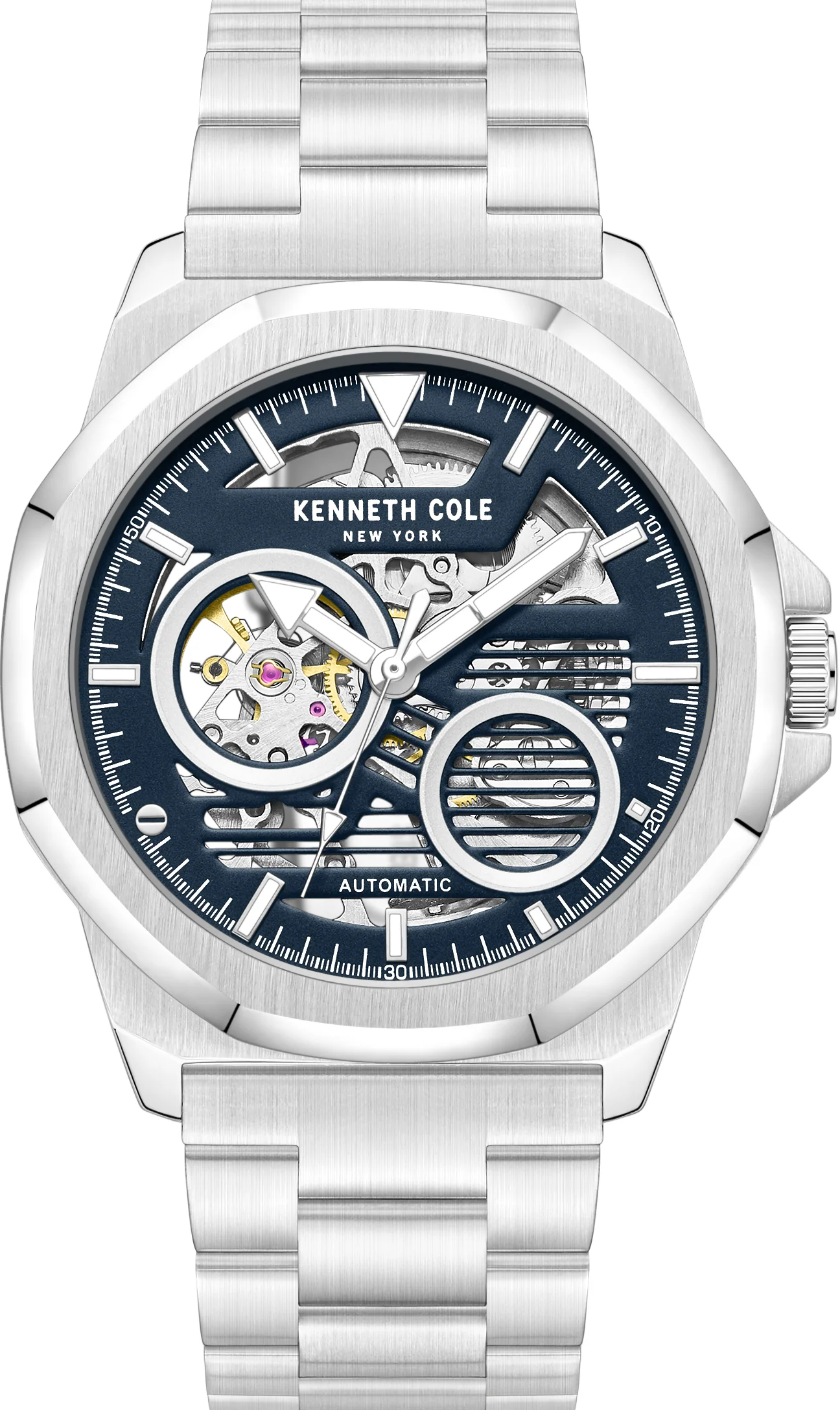 萬年鐘錶 - KENNETH COLE  美國紐約品牌  透視機芯機械不鏽鋼款男錶 KCWGL0013602  錶徑45MM