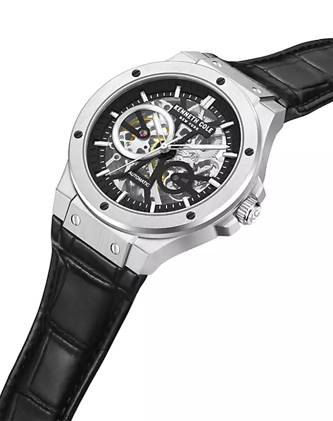 萬年鐘錶 - KENNETH COLE  美國紐約品牌  透視機芯機械皮革男錶  KCWGE0033505 錶徑43MM