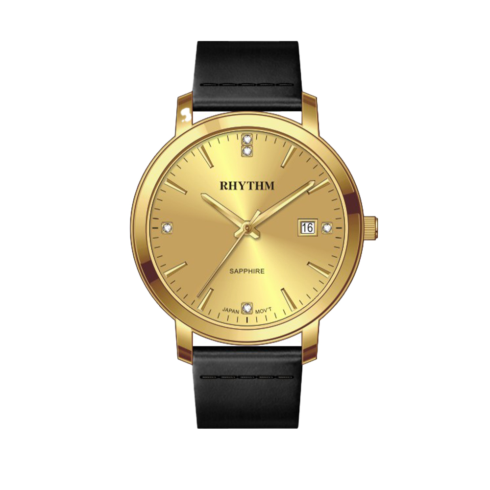 【Rhythm 麗聲】簡約都市風帶日期皮革手錶-PE1604 小錶徑女款-