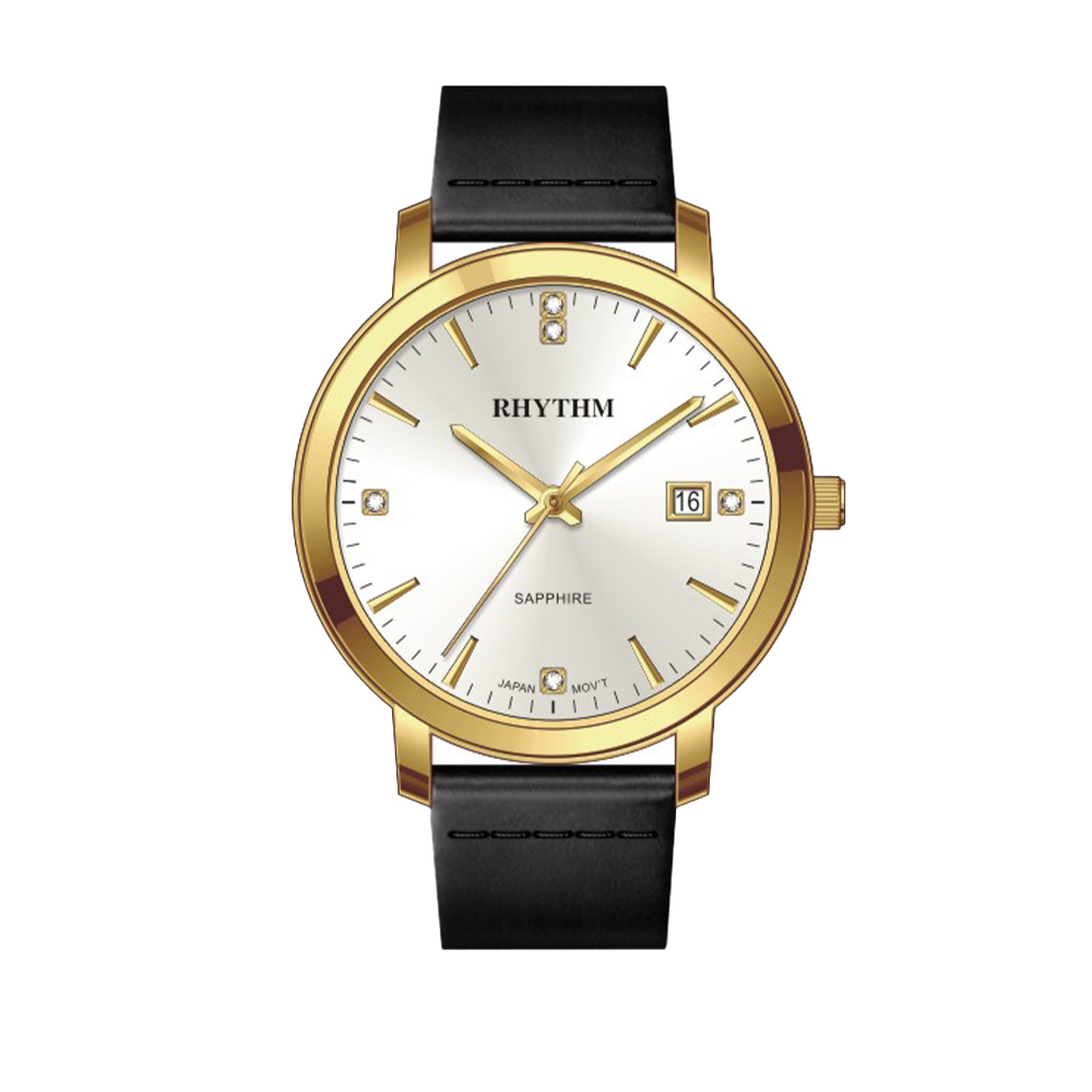 【Rhythm 麗聲】簡約都市風帶日期皮革手錶-PE1604 小錶徑女款-