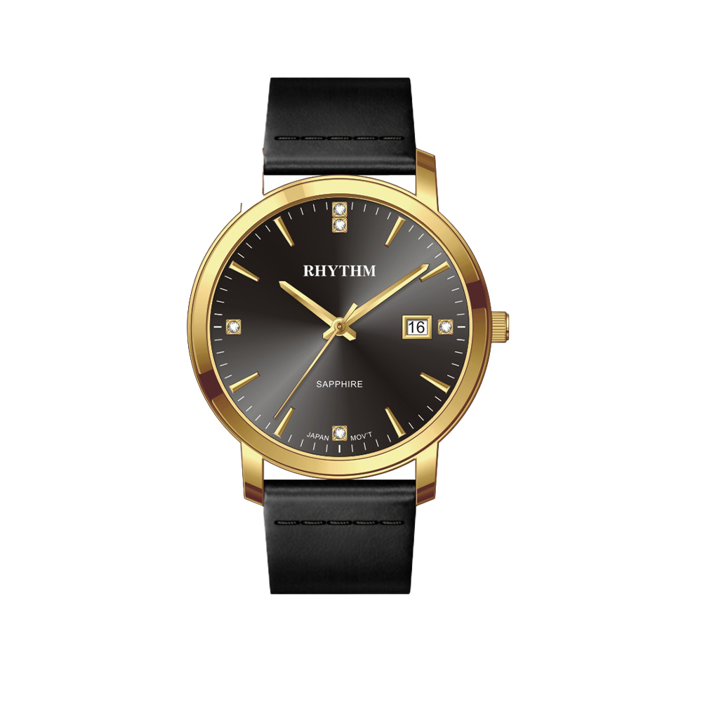 【Rhythm 麗聲】都市風格簡約帶日期皮革手錶-PE1603-