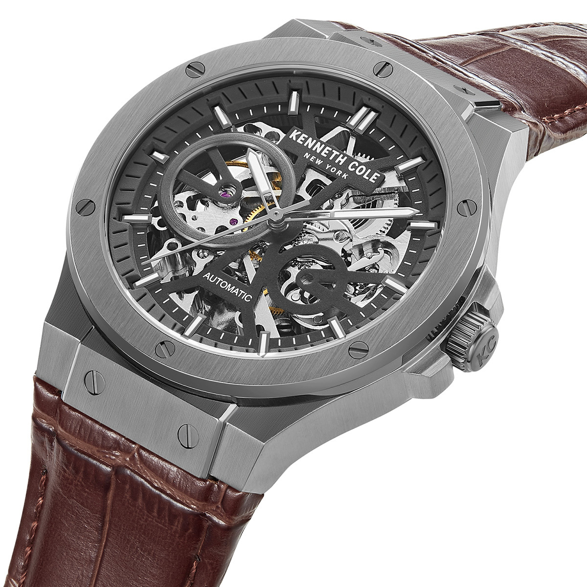 萬年鐘錶 - KENNETH COLE  美國紐約品牌  透視機芯機械皮革男錶 KCWGE0033502 錶徑43MM