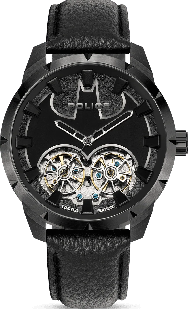 萬年鐘錶 - POLICE  限量發售 BATMAN 蝙蝠俠聯名大錶徑機械機芯皮革男錶 PEWGE0022701 錶徑 46MM