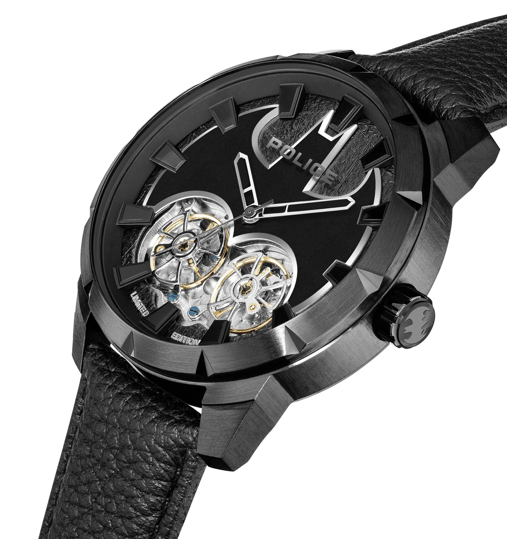 萬年鐘錶 - POLICE  限量發售 BATMAN 蝙蝠俠聯名大錶徑機械機芯皮革男錶 PEWGE0022701 錶徑 46MM