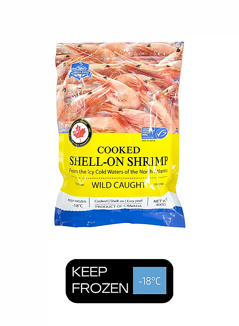 加拿大熟原隻北極甜蝦 Cooked Shell-On North Atlantic Shrimp 400克/包 (-18°C)