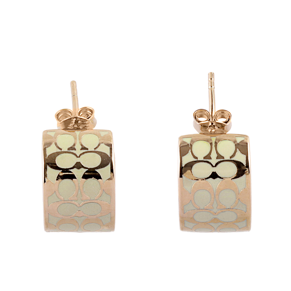 【COACH】CC Logo 滿版琺瑯環狀耳環