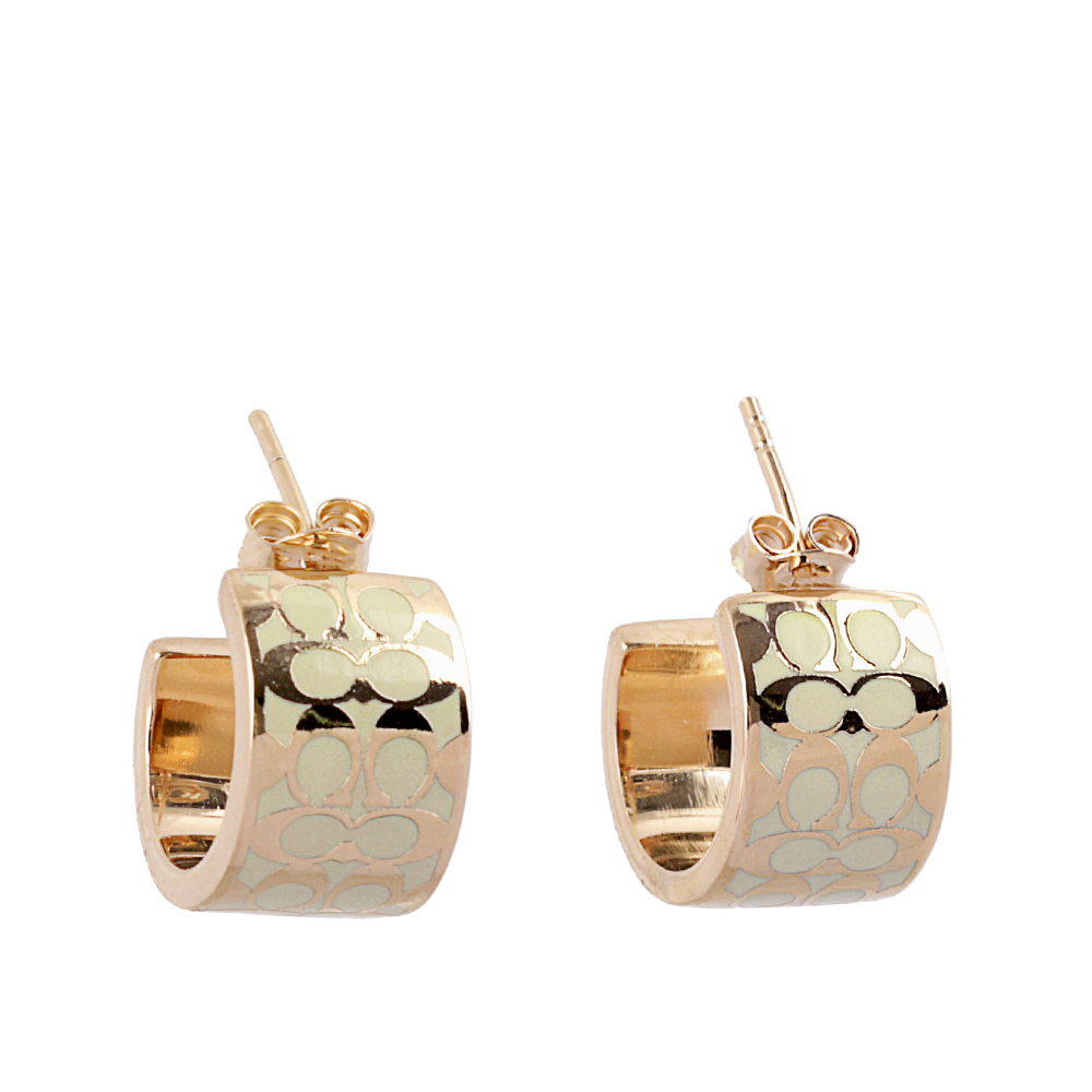 【COACH】CC Logo 滿版琺瑯環狀耳環(金色/白色) C7770 OZA