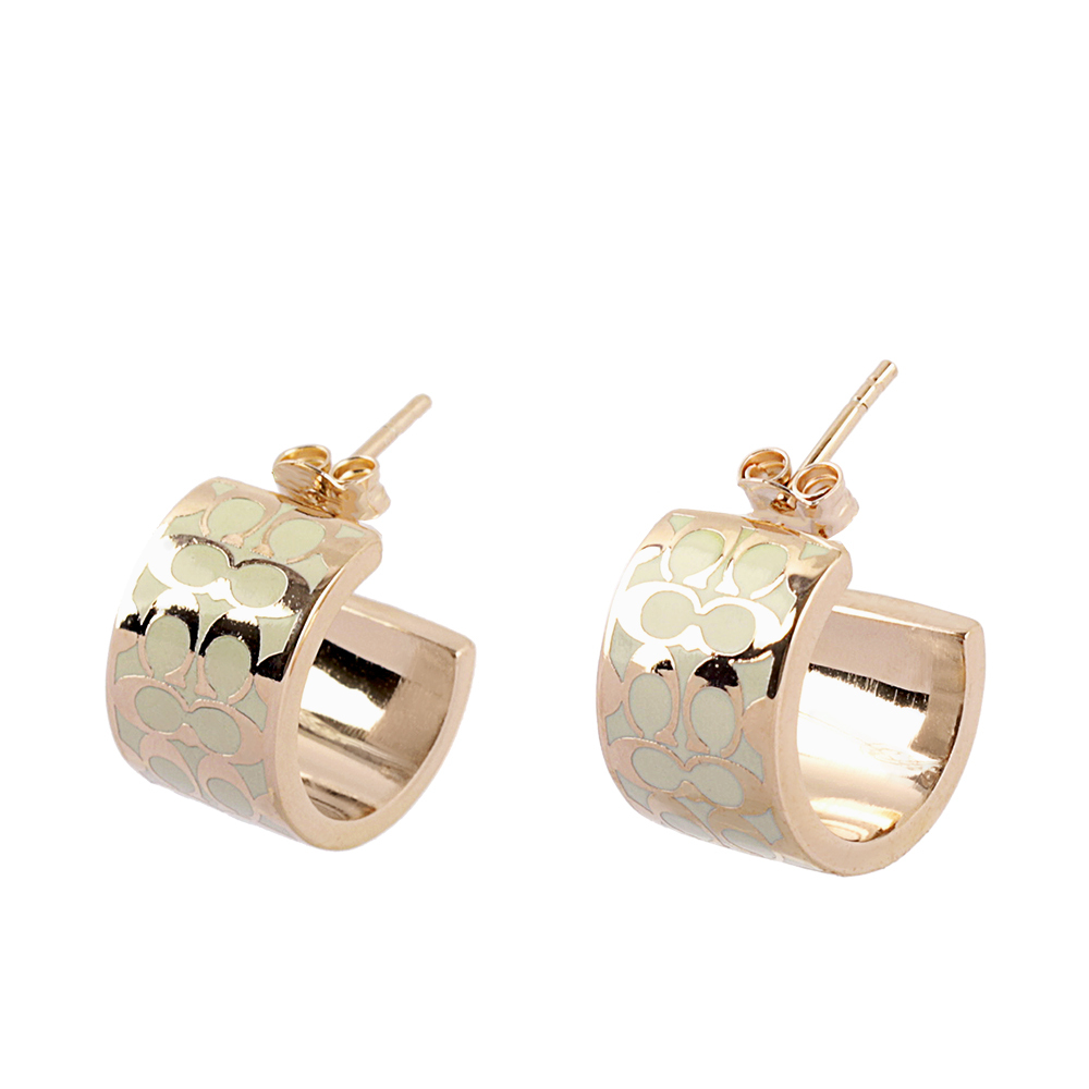 【COACH】CC Logo 滿版琺瑯環狀耳環(金色/白色) C7770 OZA