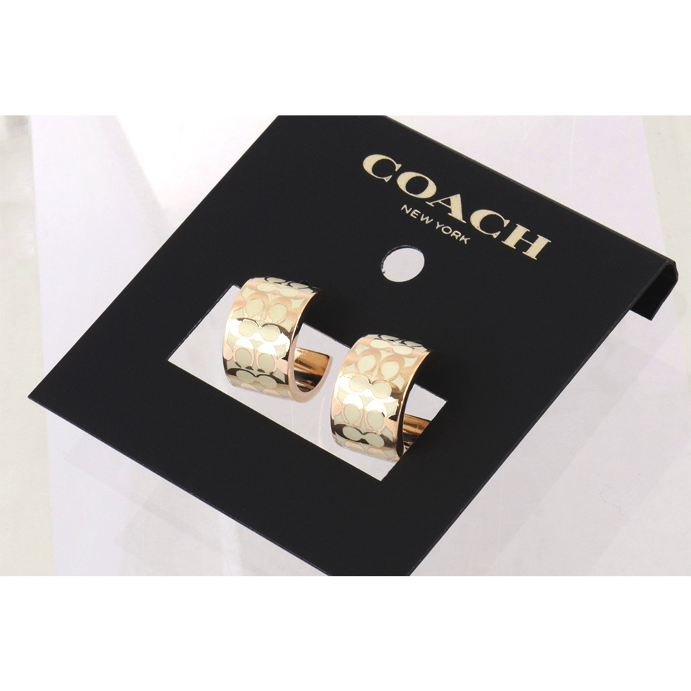 【COACH】CC Logo 滿版琺瑯環狀耳環(金色/白色) C7770 OZA