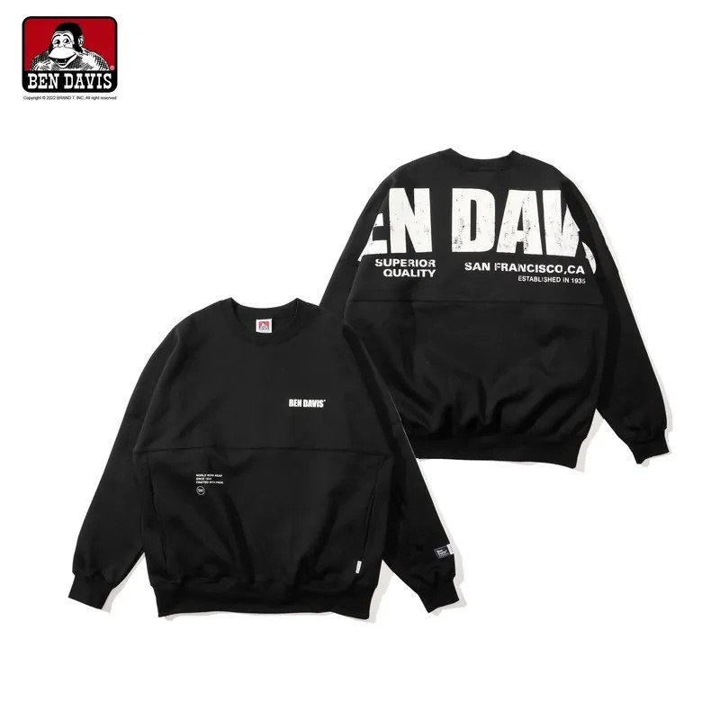 【 BEN DAVIS | 字體洗舊 LOGO長袖落肩TEE -2色】