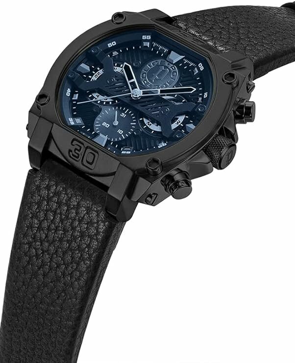 萬年鐘錶 - POLICE  全黑系列大錶徑皮革款男錶 PEWJF2226803 錶徑 45MM