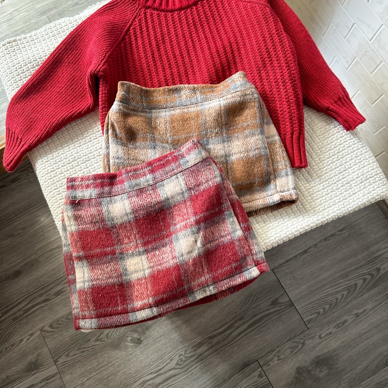 【限量】毛呢格子包臀短褲裙/窄裙90-150)