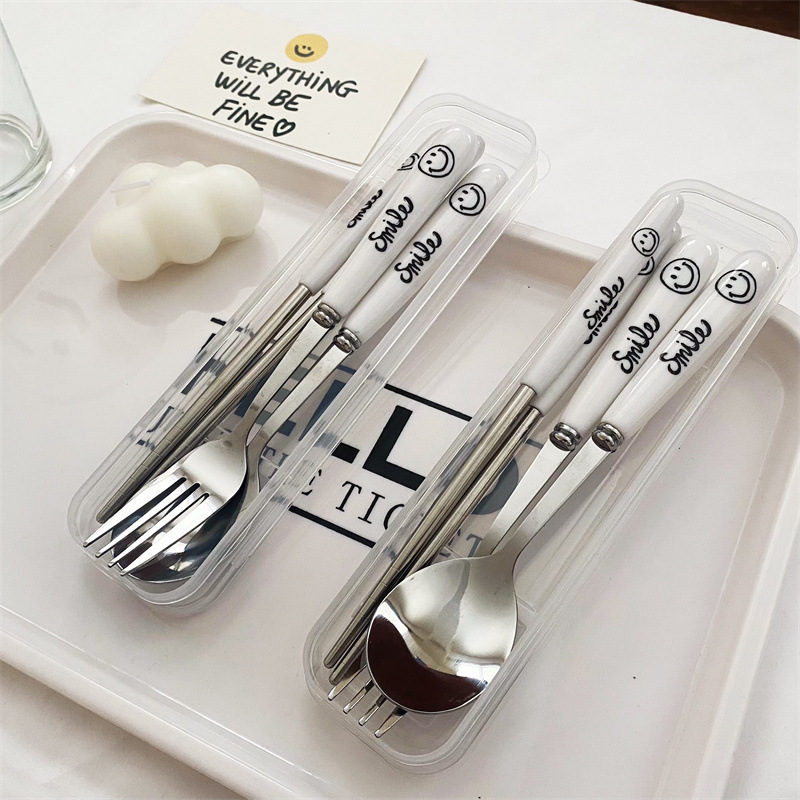 《3540》INS每天都要微笑餐具3件組