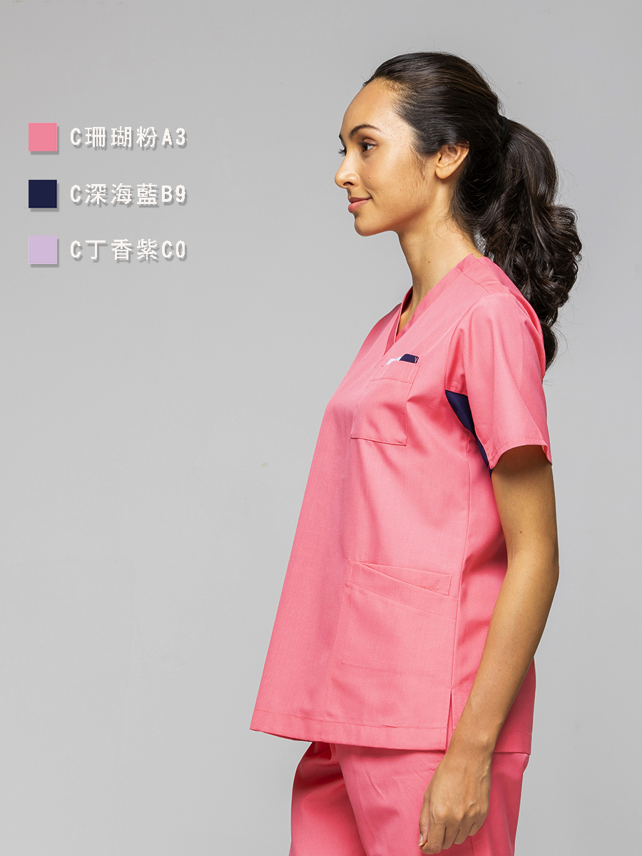 【整套販售】C714-A3 女刷手套裝-C經典布-珊瑚粉