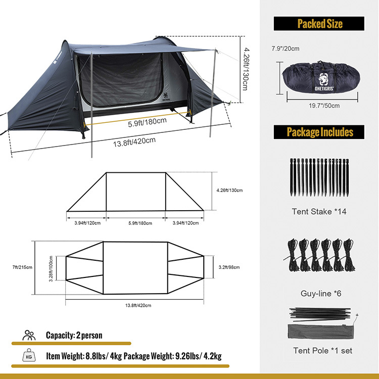 OneTigris SOCE-BHS10--BLK Black Tigris Series OUTBACK RETREAT Camping Tent (40D Silnylon Version)