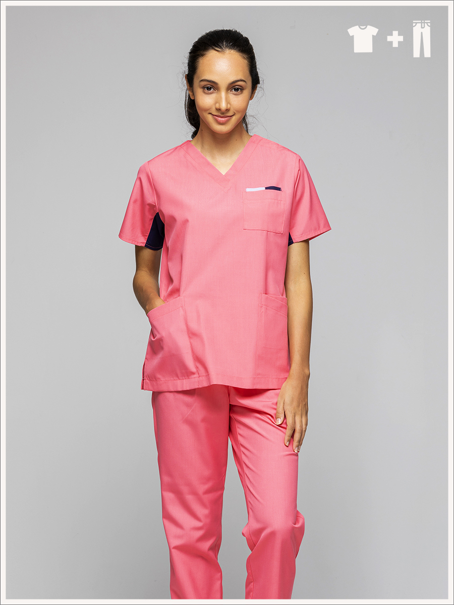 【整套販售】C714-A3 女刷手套裝-C經典布-珊瑚粉