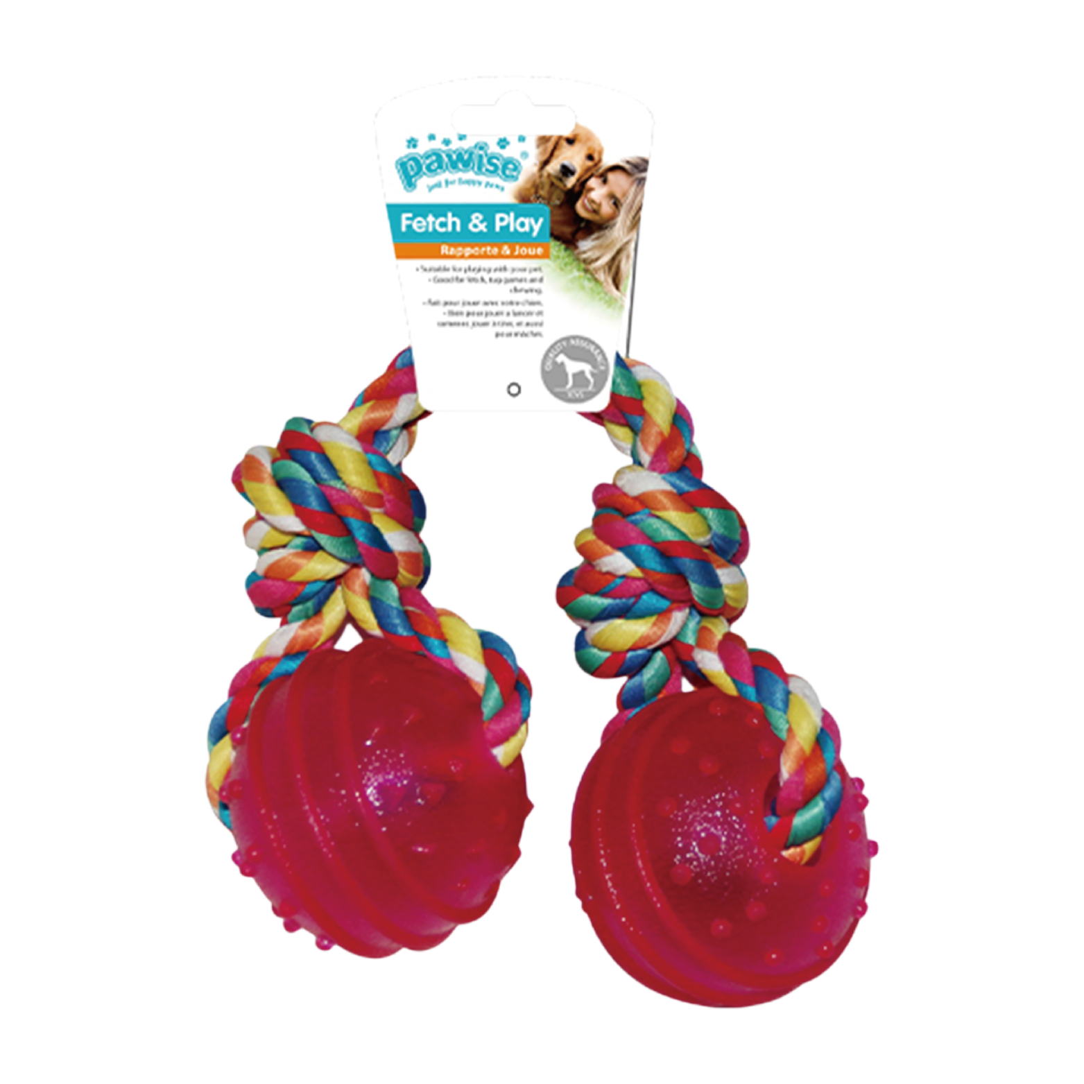 Pawise|TPR 2Balls連紐結彩繩狗玩具(NO.14545)