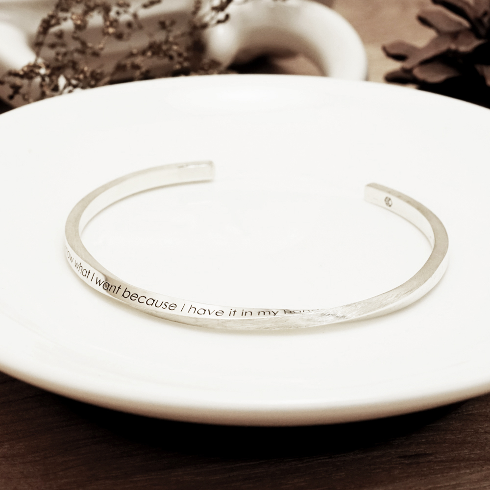 幾何方扭 質感手環（中）刻字版 客製化訂製 925純銀手環