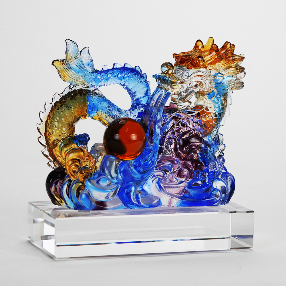 琉璃擺件｜龍行天下 龍騰四海 龍年商務與居家開運首選