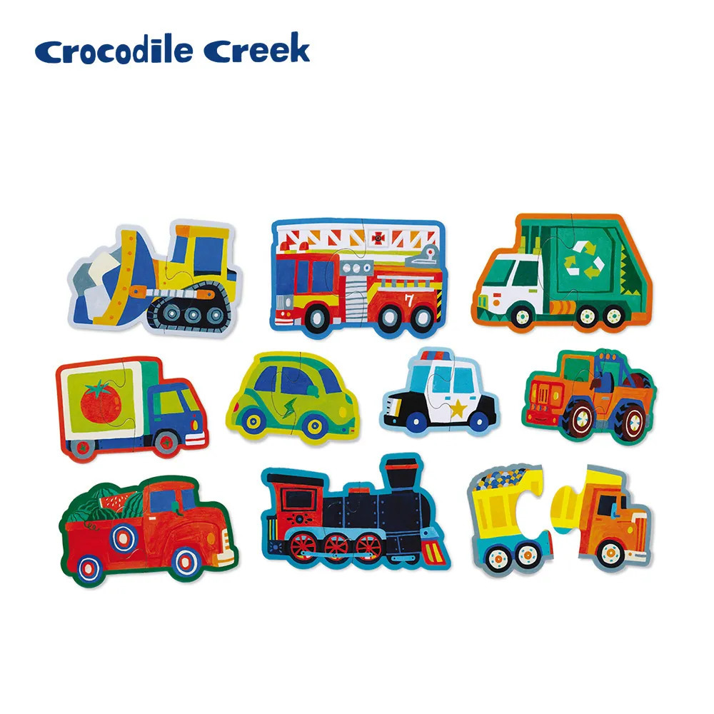《 美國Crocodile Creek 》 形狀認知桶裝拼圖-交通工具