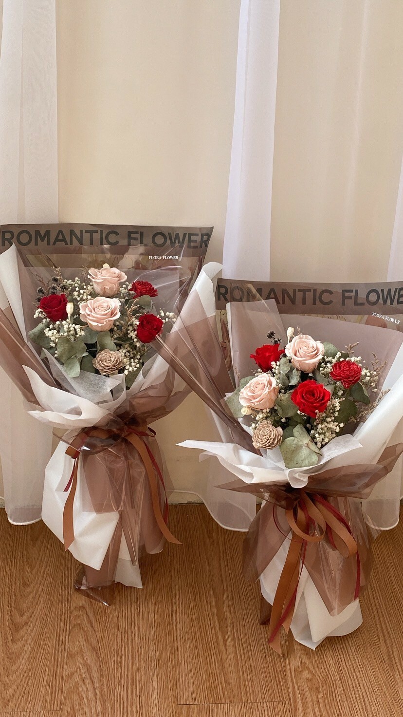 乾燥永生花束-紅絲絨可可