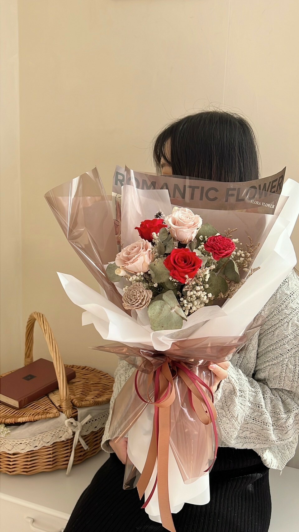 乾燥永生花束-紅絲絨可可