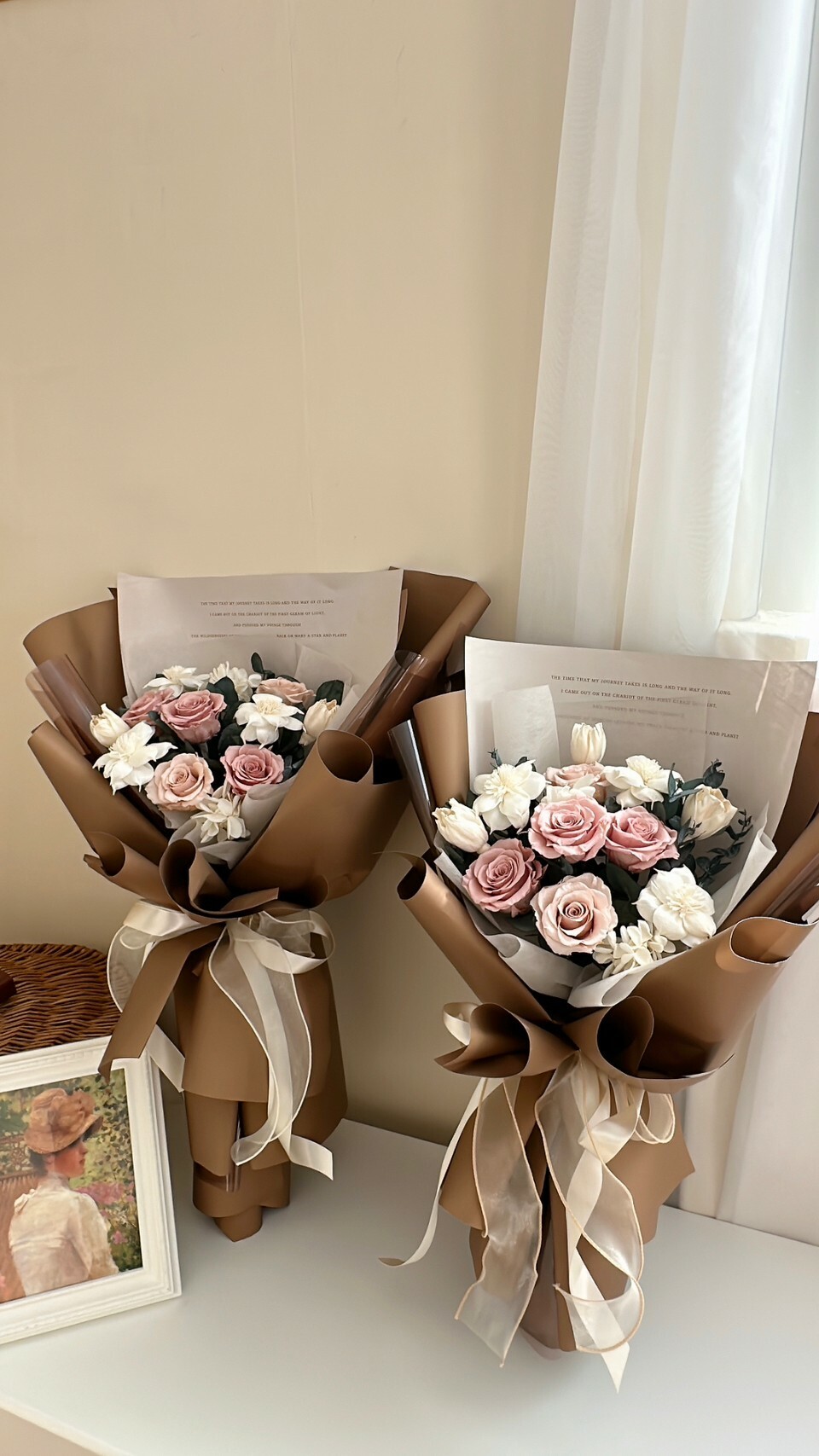 乾燥永生花束 - 午後玫瑰拿鐵