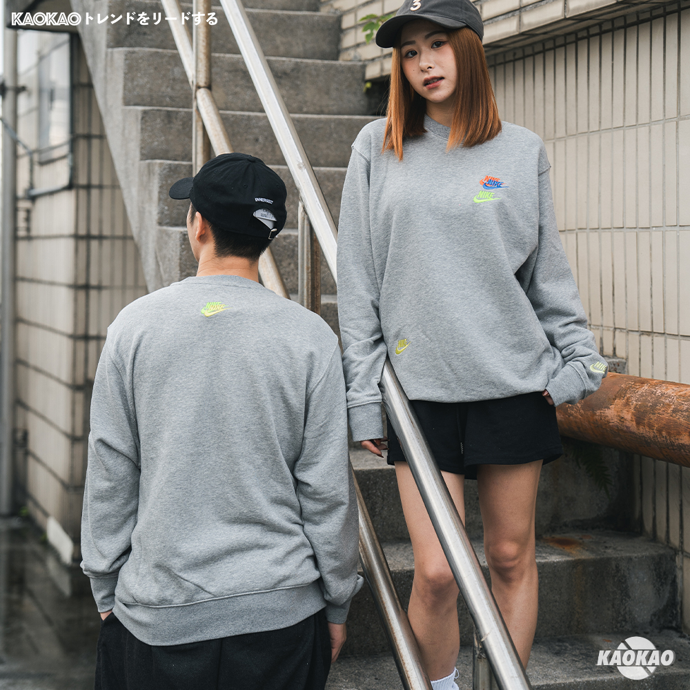 『現貨』NIKE 刺繡 長袖 三勾 刺繡 LOGO 大學T 大學衛衣 灰【DJ6915-063】